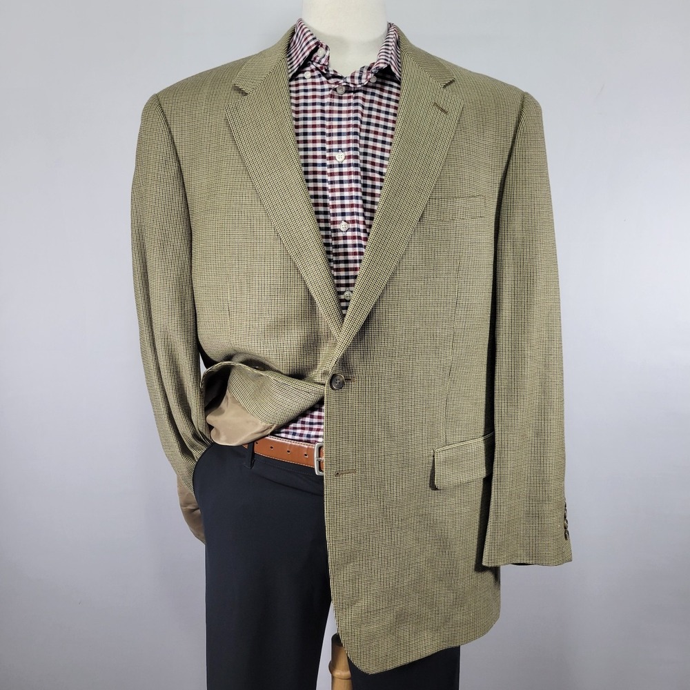 Chaps Men's Sport Coat Blazer Two Button Beige Multi Color Silk Wool Size 46L